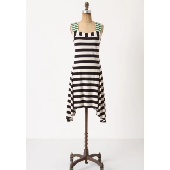 Anthropologie HWR Monogram Split Stripes Dress Navy and White Size XS - Picture 2 of 11